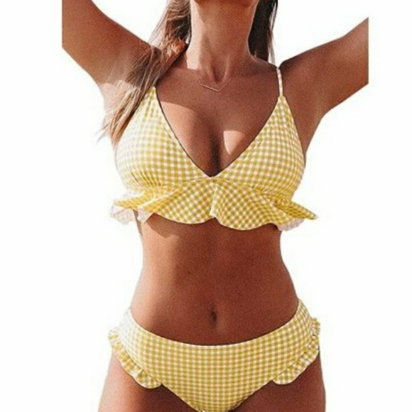 Yellow and White Gingham Bikini - Picture 3 of 16